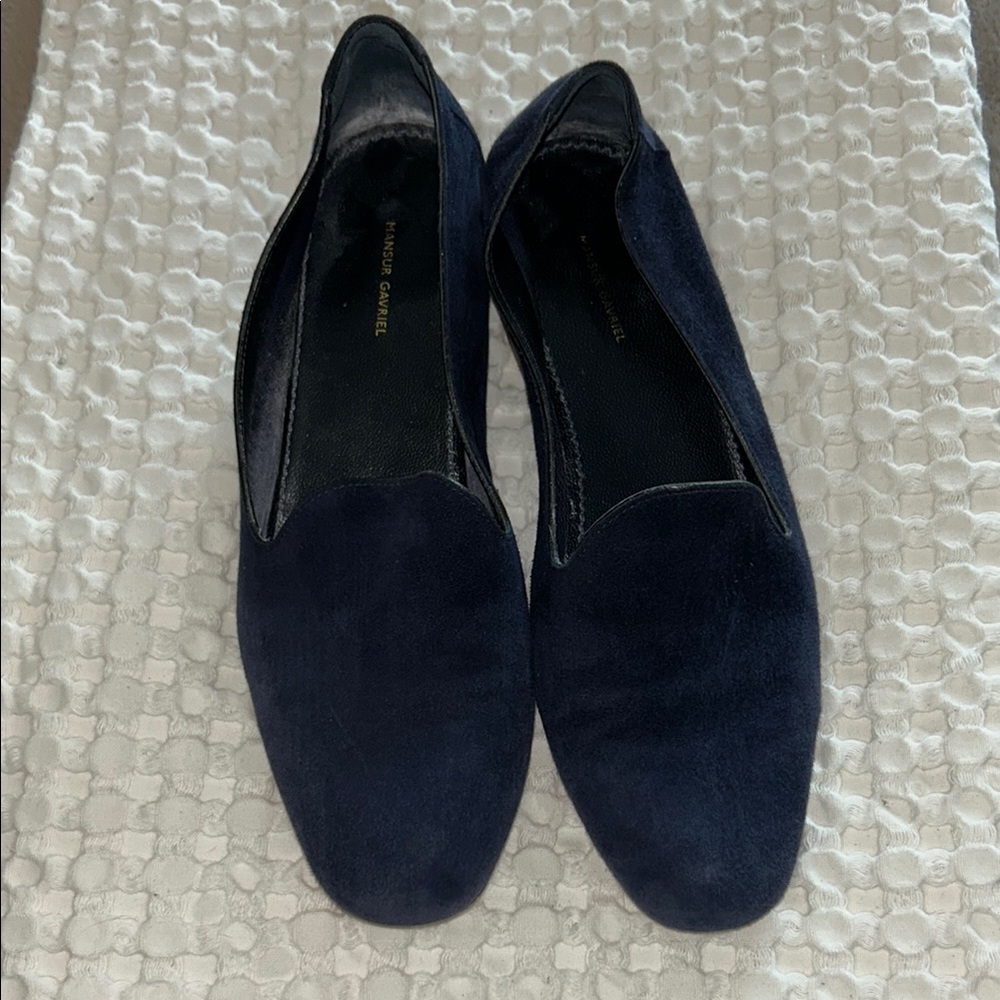 Mansur Gabriel Navy Blue Suede Loafers